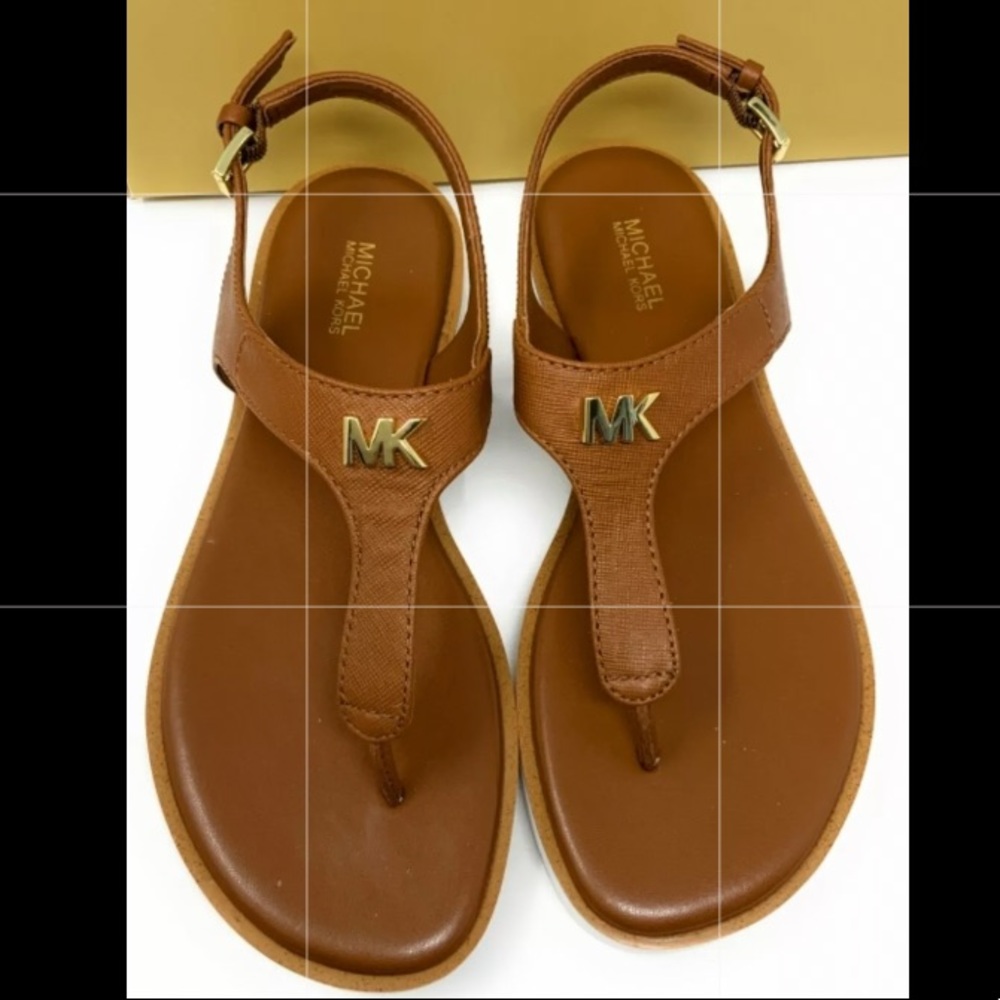 SUMMER-VIBE| MICHAEL KORS Brady Saffiano Leather Slingback Sandals, Luggage Sz 7